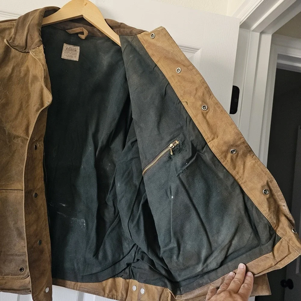 1990s Vintage XL Filson C.C. Klondike Tin Cloth Field Oil Finished Jacket Lined
